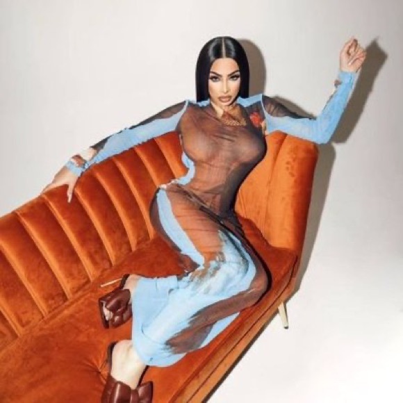 Sheer Blue and Brown Dress - Picture 2 of 2